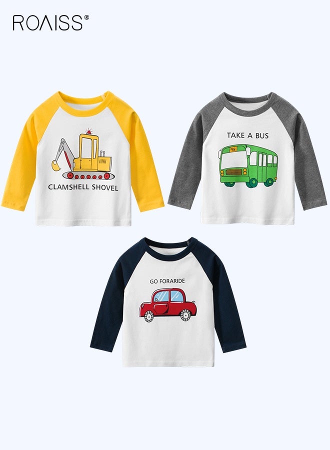 roaiss 3PCS Kids Long-Sleeve T-Shirt, Soft Comfortable Shirt with Cartoon Pattern, Casual Crewneck Printed T-Shirts for Boys, Suitable for All Occasions - Image 2
