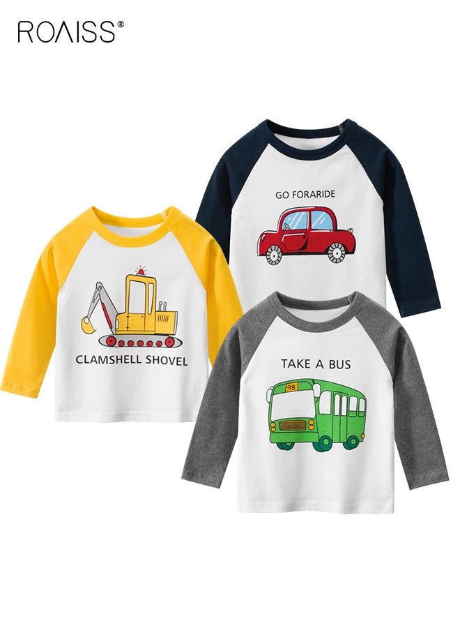 roaiss 3PCS Kids Long-Sleeve T-Shirt, Soft Comfortable Shirt with Cartoon Pattern, Casual Crewneck Printed T-Shirts for Boys, Suitable for All Occasions - Image 1