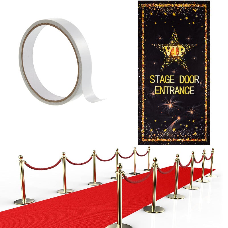Timtin Red Carpet Runner 26 x 15 ft Not Slip Red Aisle Runner VIP Stage Door Entrance Cover Movie Theme Party Accessory 55 GSM Thickness with Carpet Tape for Film Carnival Wedding Decoration