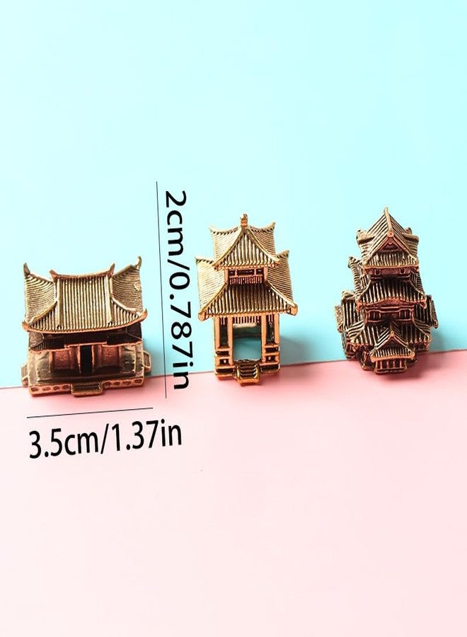 NOIAFZY 3PCS Vintage Brass Miniature Architecture Statues - Chinese Style Pagoda Bonsai Model, Decorative Figurines for Home Decor, Living Room Display, No Power Needed - Image 3