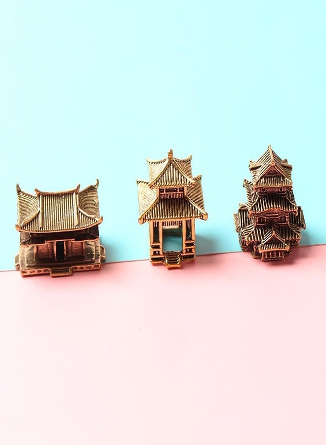 NOIAFZY 3PCS Vintage Brass Miniature Architecture Statues - Chinese Style Pagoda Bonsai Model, Decorative Figurines for Home Decor, Living Room Display, No Power Needed - Image 5