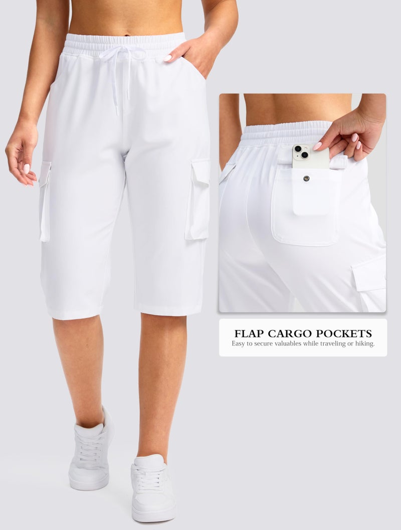 Viodia 15" Long Shorts for Women Hiking Cargo Bermuda Shorts Lightweight Quick Dry Knee Length Capris for Summer Travel Fishing White - Image 4