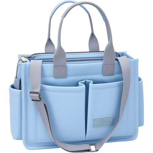 ZHMO Tote Bag for Women With Compartments and Zipper,Large Canvas Tote Women's Purse Crossbody Bags Work Laptop Book Bag Top Handle Satchels Handbags Shoulder Bag for Travel Nurse Teacher Church Gym Beach - Image 1