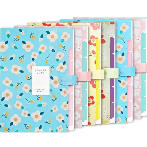 Corslet Pack of 6 Floral Expanding File Folder File Holder for Documents with 5 Pockets Organizer Plastic A4 Size Organizer for Personal Use Multi-Project Organization for School Teacher and Office - Image 1