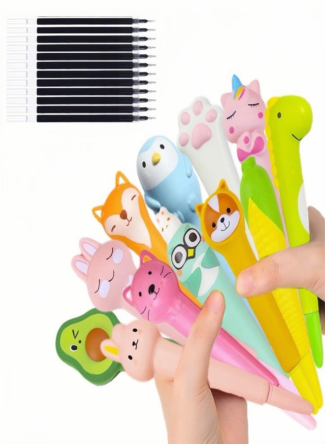 KUNHEHO 12pcs Cute Kawaii Gel Pens for Girls & Boys, Stress Relief, Squishy, Back to School, Easter Gifts, Multicolor, Fine Point, Black Ink, Soft Grip, Round Body, 0.5mm, Snap Closure - Image 1