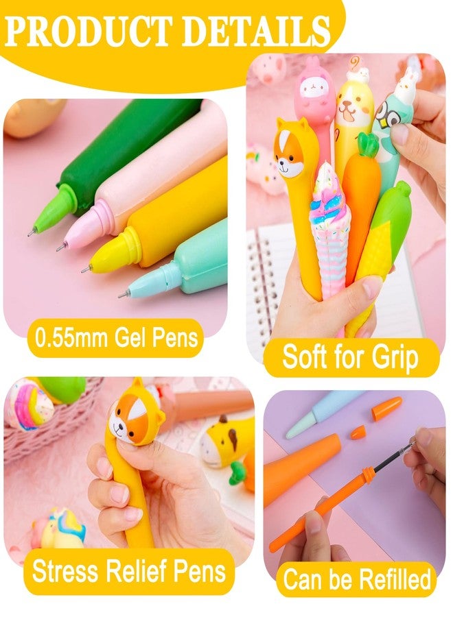 KUNHEHO 12pcs Cute Kawaii Gel Pens for Girls & Boys, Stress Relief, Squishy, Back to School, Easter Gifts, Multicolor, Fine Point, Black Ink, Soft Grip, Round Body, 0.5mm, Snap Closure - Image 3