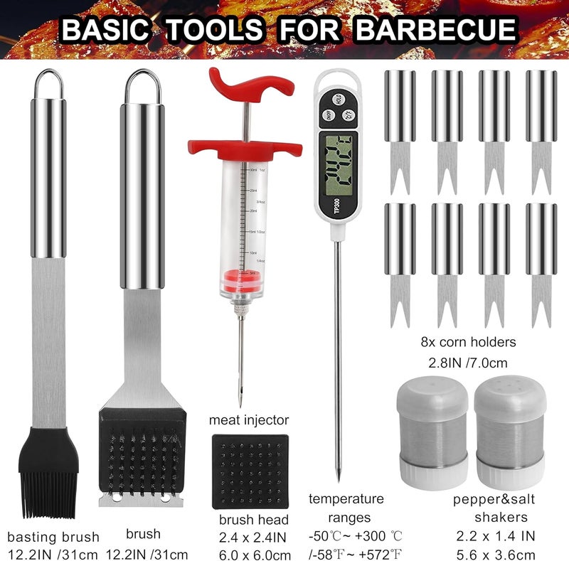grilljoy 24PCS BBQ Grill Tools Set with Meat Thermometer and Injector - Extra Thick Stainless Steel Fork, Spatula& Tongs - Complete BBQ Accessories in Aluminum Case - Perfect Grill Gifts for Men - Image 3