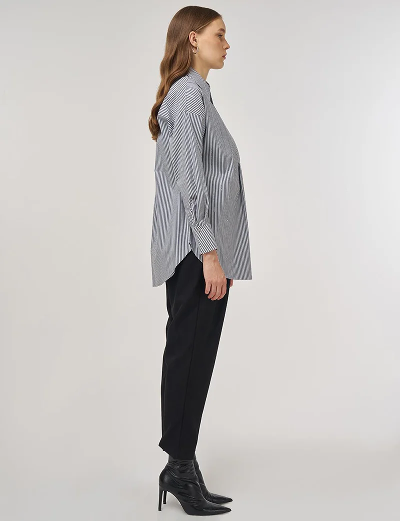 Kayra Striped Pattern Cotton Tunic Navy