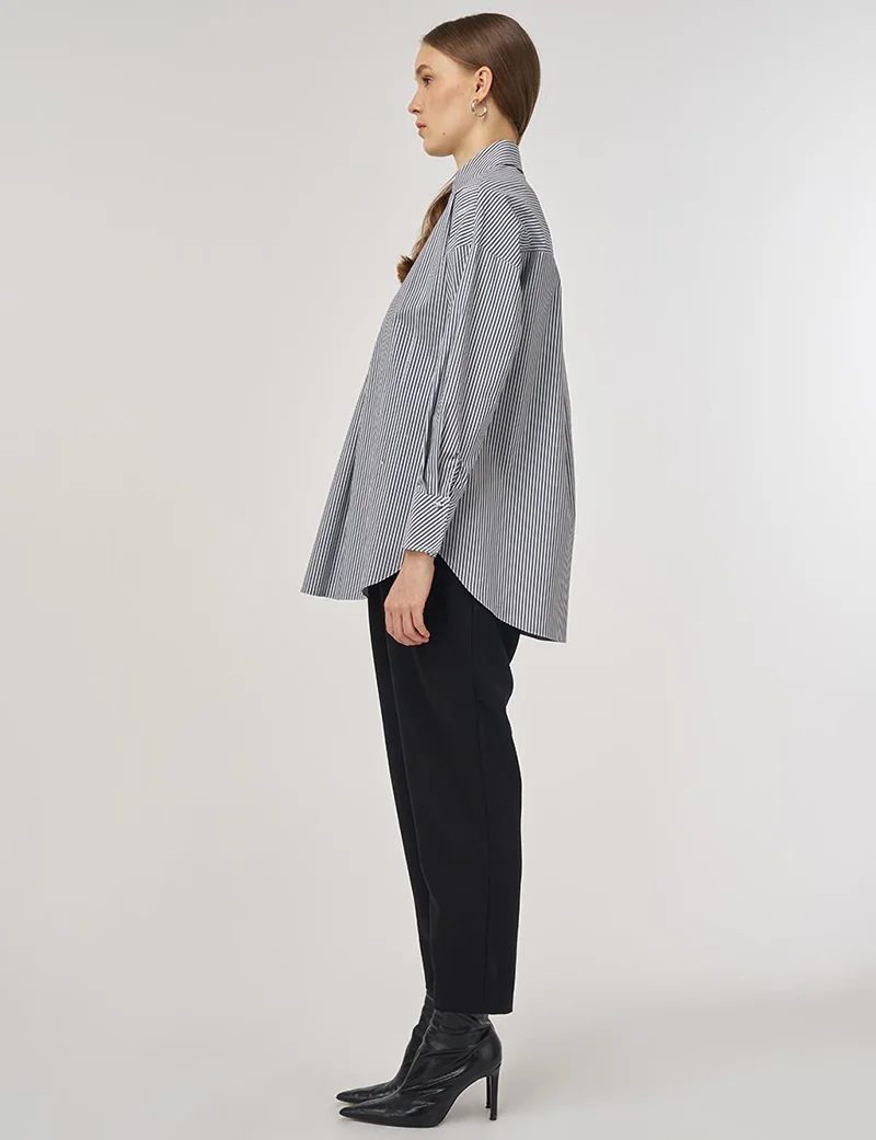 Kayra Striped Pattern Cotton Tunic Navy