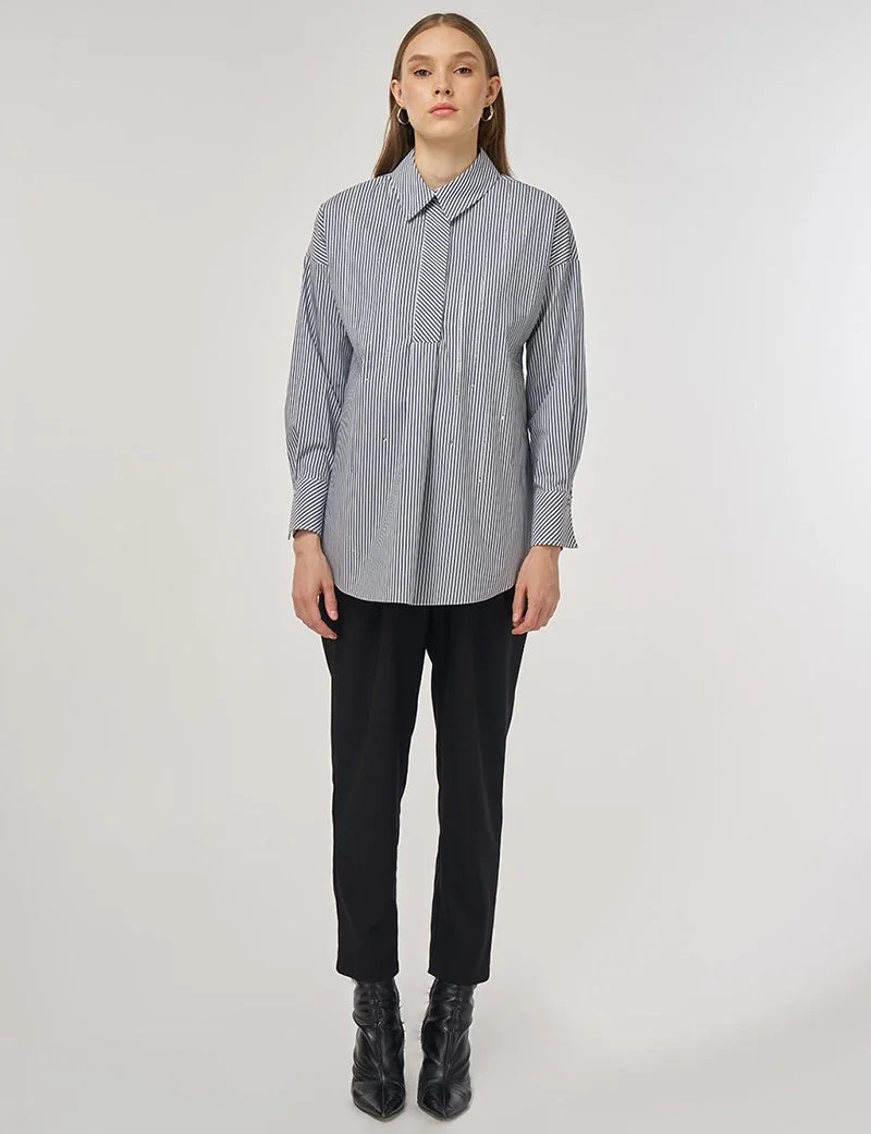 Kayra Striped Pattern Cotton Tunic Navy