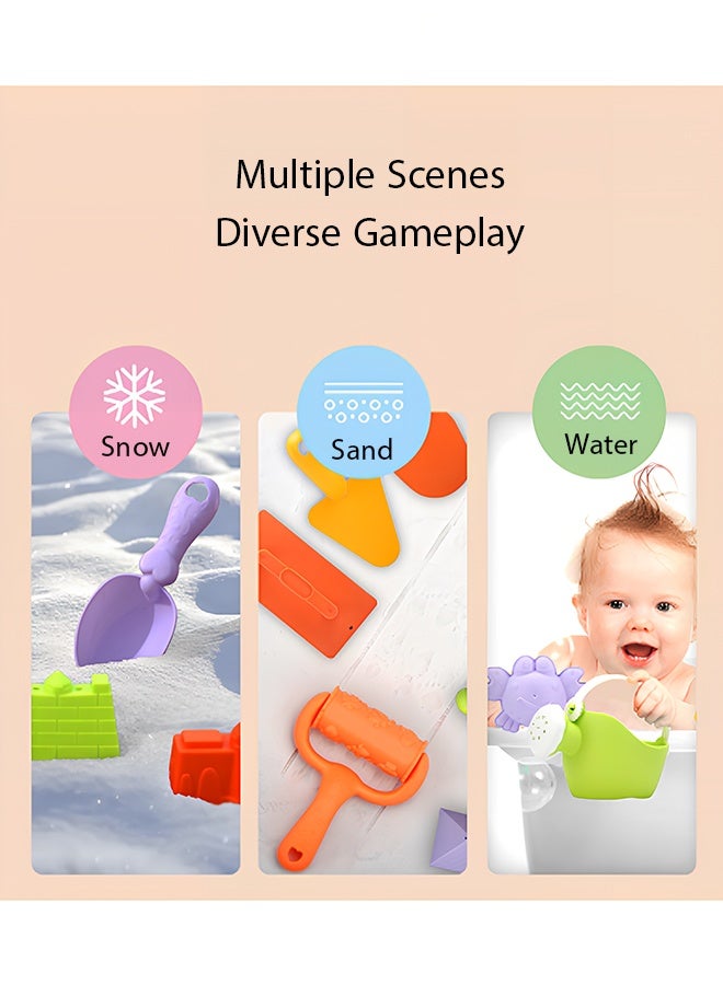 كويفلوكس مجموعة ألعاب شاطئ للأطفال مكونة من 30 قطعة، مجموعة لعب رمل وماء ملونة مع قالب ومجرفة ومشط ودلو للأطفال الصغار، ألعاب خارجية متعددة الأغراض لصندوق الرمل وحمام السباحة واللعب بالثلج ومتعة وقت الاستحمام مع حقيبة تخزين - Image 4