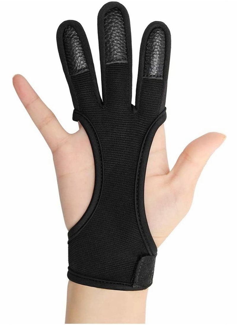SYOSI Archery Glove, Three Finger Leather Archery Protective Gloves Archery Shooting Gloves for Kids, Archery Protective Gear Accessories for Youth Adult Beginner (M Size, Black)  - Image 1