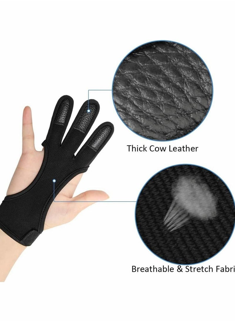 SYOSI Archery Glove, Three Finger Leather Archery Protective Gloves Archery Shooting Gloves for Kids, Archery Protective Gear Accessories for Youth Adult Beginner (M Size, Black)  - Image 2