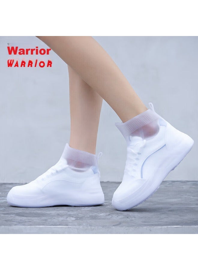 Pull Back Warrior Rain Shoe Covers, Silicone Non-Slip Thickened, For Men Women And Children, Waterproof Rain Boots, Hl2685, White, Size L - Image 1