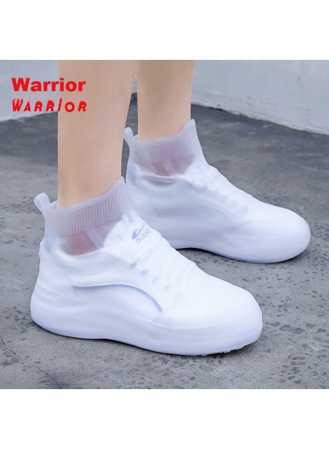 Pull Back Warrior Rain Shoe Covers, Silicone Non-Slip Thickened, For Men Women And Children, Waterproof Rain Boots, Hl2685, White, Size L - Image 4
