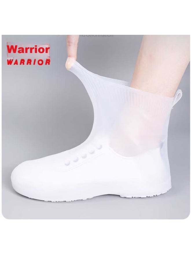 Pull Back Warrior Rain Shoe Covers, Silicone Non-Slip Thickened, For Men Women And Children, Waterproof Rain Boots, Hl2685, White, Size L - Image 3