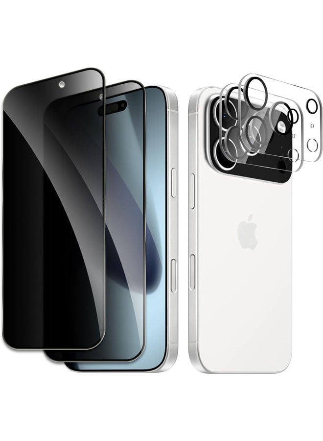 الطين ايزو 2 قطعة واقي شاشة خصوصية لـ iPhone 17 Pro Max + 2 قطعة واقي عدسة كاميرا، زجاج مقسى فائق القمة 9H+، تغطية كاملة للشاشة - Image 1