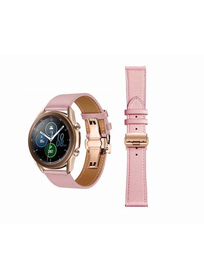 Perfii Genuine Leather Replacement Band for Samsung Galaxy Watch3 45mm Pink - Image 1