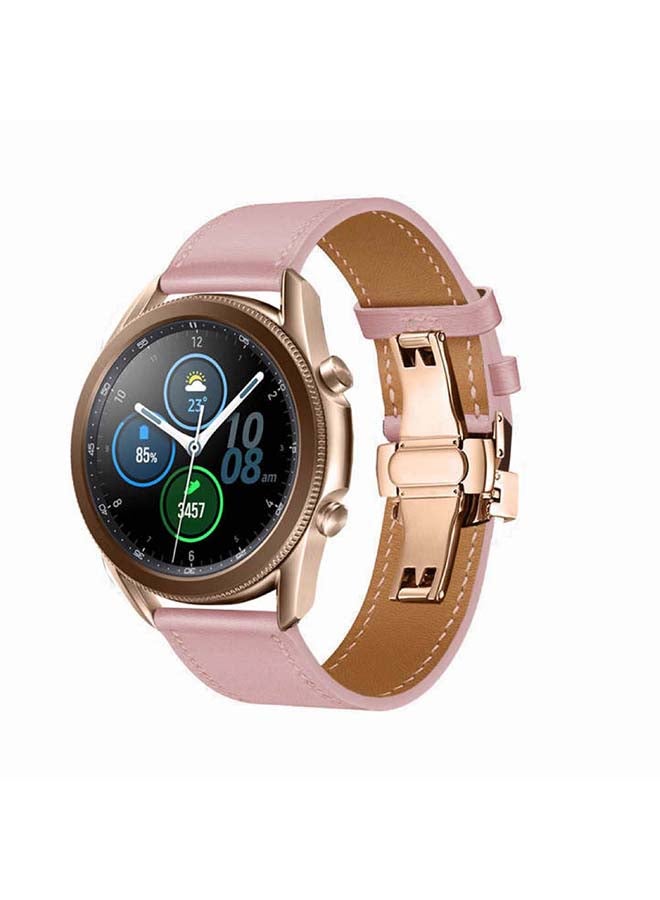 Perfii Genuine Leather Replacement Band for Samsung Galaxy Watch3 45mm Pink - Image 2