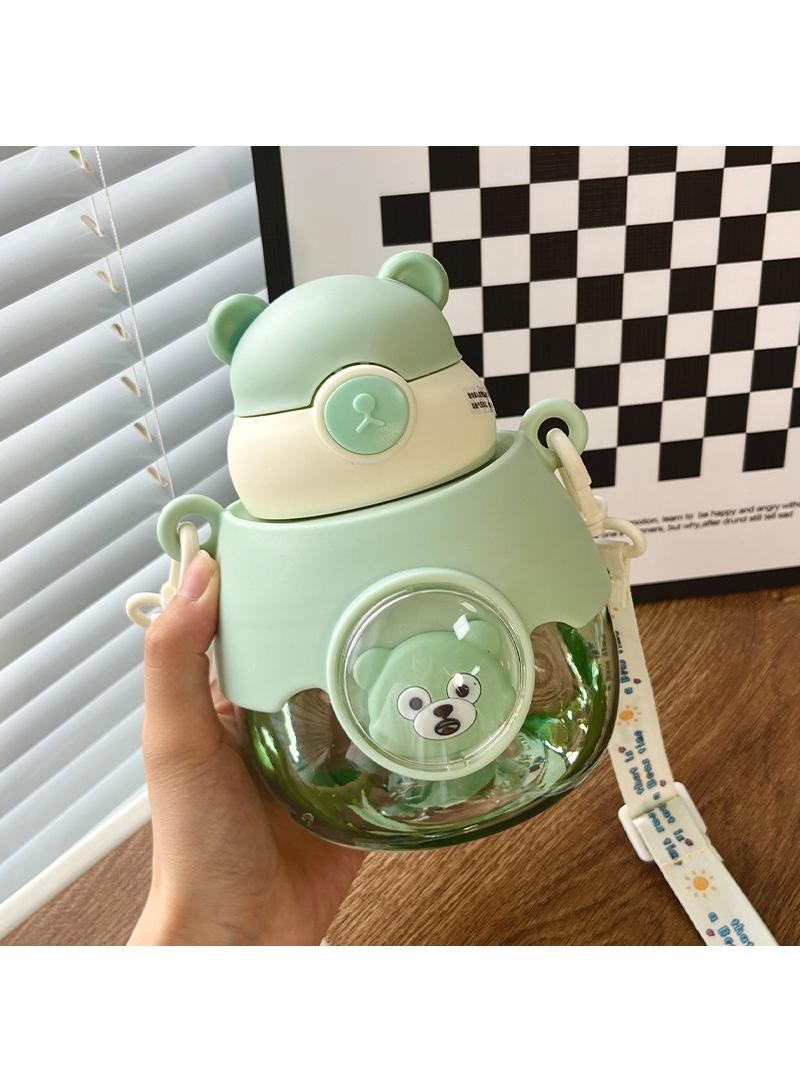 Water Cup Female Plastic Large Capacity Cup Double Mouth with Straw Student Water Bottle