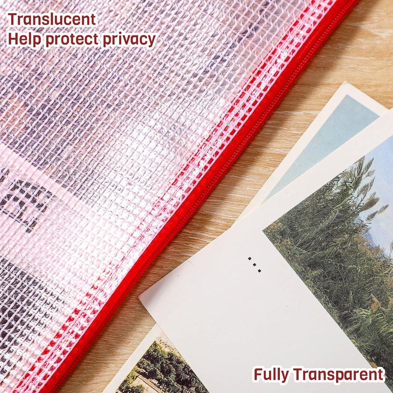 Handepo 100 Pack Mesh Zipper Pouch Pencil Pouches Bulk Clear Storage Bag Small Waterproof Purse Bag Multipurpose for Cash Board Game Passport Office(A6/9.45x4.53in,Red) - Image 3