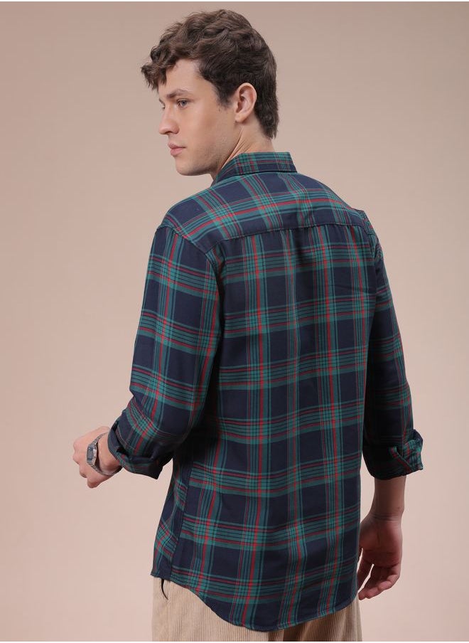 The Indian Garage Co - Men Slim Fit Checkered Full Sleeves Cutaway Collar Casual Shirt - Image 1