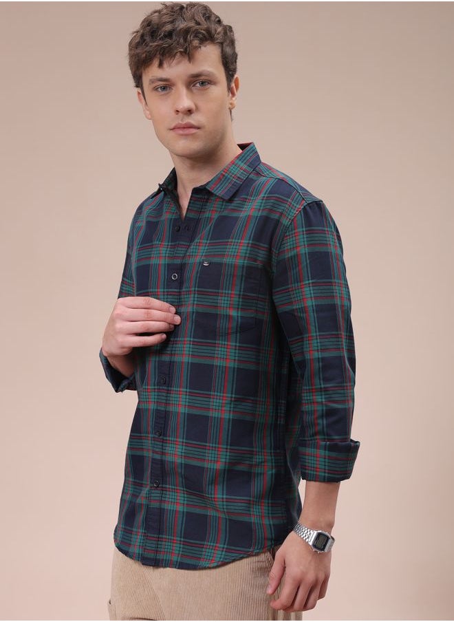 The Indian Garage Co - Men Slim Fit Checkered Full Sleeves Cutaway Collar Casual Shirt - Image 1