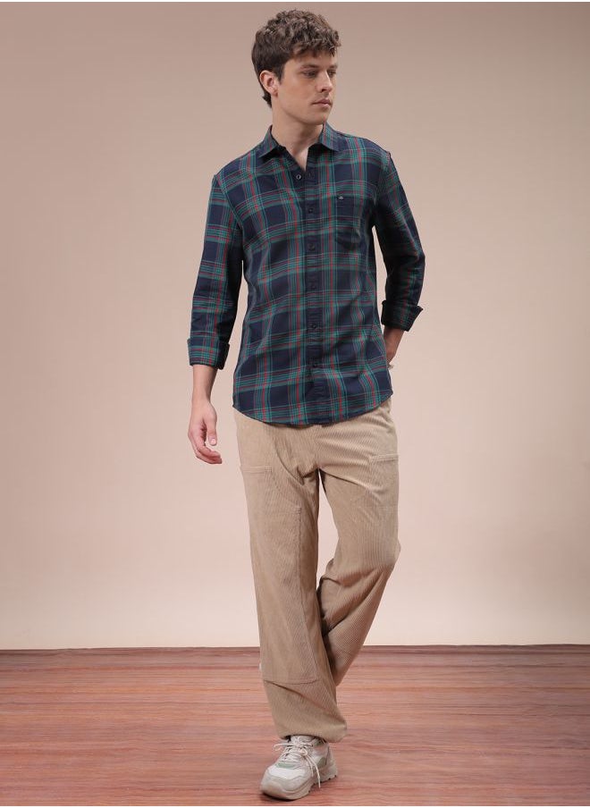 The Indian Garage Co - Men Slim Fit Checkered Full Sleeves Cutaway Collar Casual Shirt - Image 1