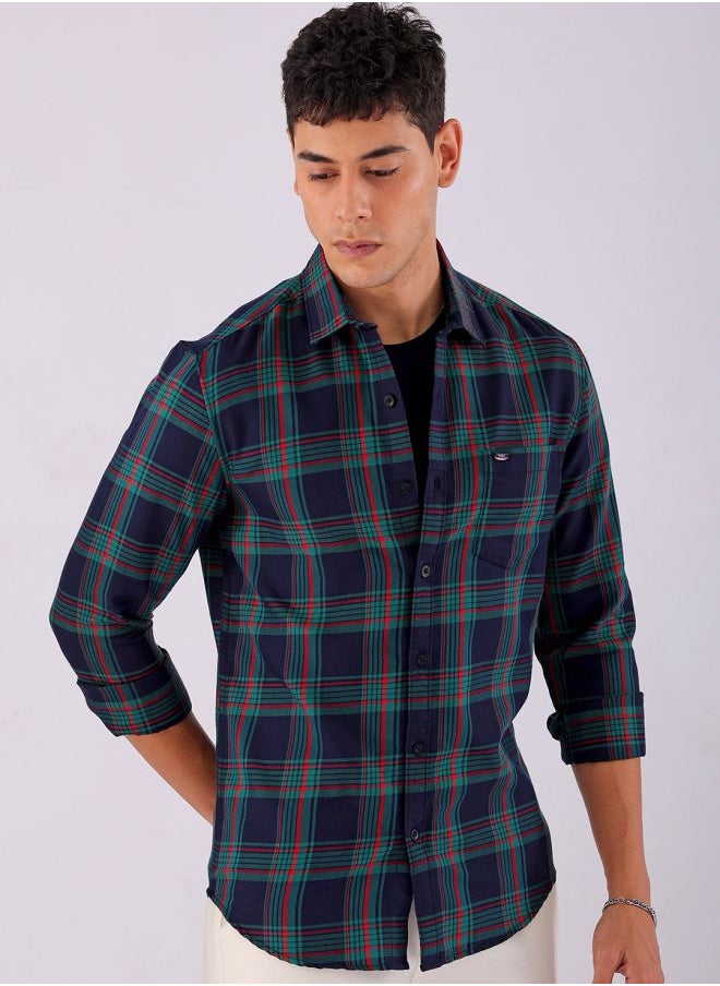 The Indian Garage Co - Men Slim Fit Checkered Full Sleeves Cutaway Collar Casual Shirt - Image 1