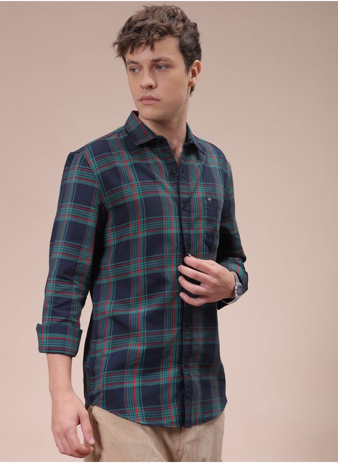 The Indian Garage Co - Men Slim Fit Checkered Full Sleeves Cutaway Collar Casual Shirt - Image 1