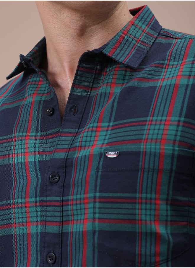 The Indian Garage Co - Men Slim Fit Checkered Full Sleeves Cutaway Collar Casual Shirt - Image 1
