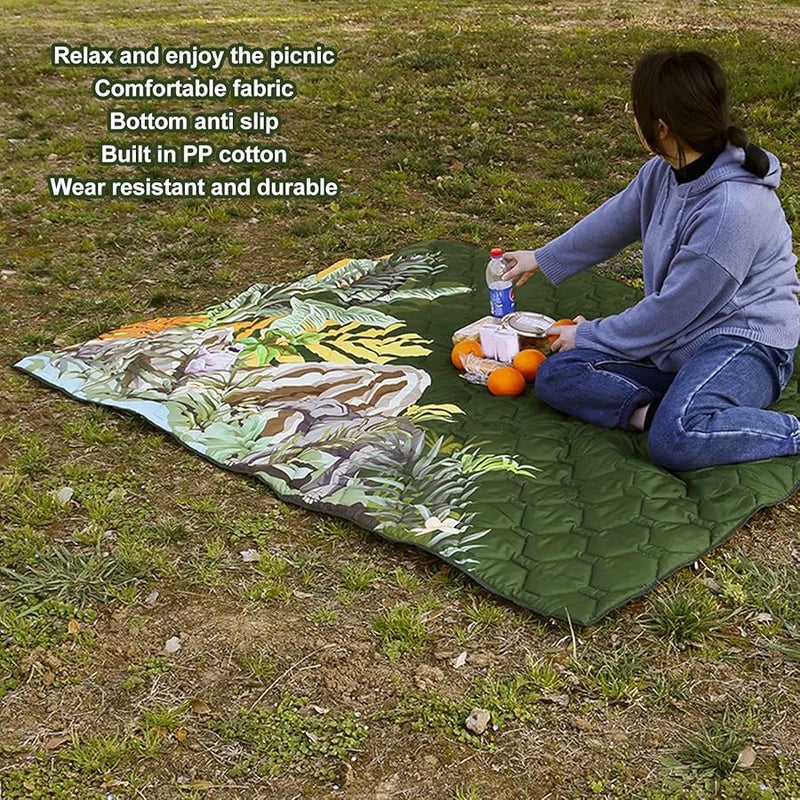 Picnic Blanket Machine Washable Beach Blanket Thickened Soft PP Material Foldable Camping Mat - Image 4