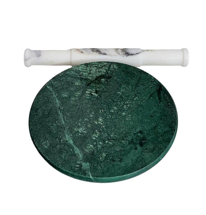 RM Green Marble Chakla Belan for Kitchen Utility Decor Handicraft Product by Rameshwaram Marble Marble Rolling Board Marble Rolling Pin Kitchen Tool Marble Kitchen Accessory - Image 1