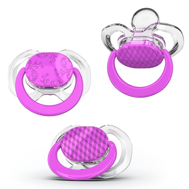 Smilo Baby Pacifier with Orthodontic Design for Healthy Dental Development - Stage 1 for Babies 0-3 Months - Pack of 3X 100% Silicone Newborn Pacifiers BPA Free - Plum Purple - Image 1