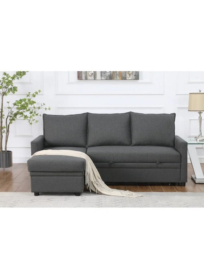 Homzmart Swedish Wood and Linen L-Shape Sofa   - Grey - Image 1