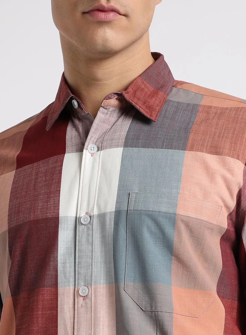 Dennis Lingo Men's Maroon 100% Cotton Checkered Slim FiT-Shirt