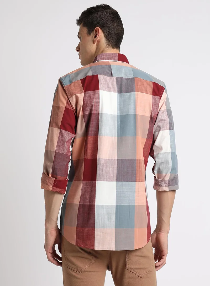 Dennis Lingo Men's Maroon 100% Cotton Checkered Slim FiT-Shirt