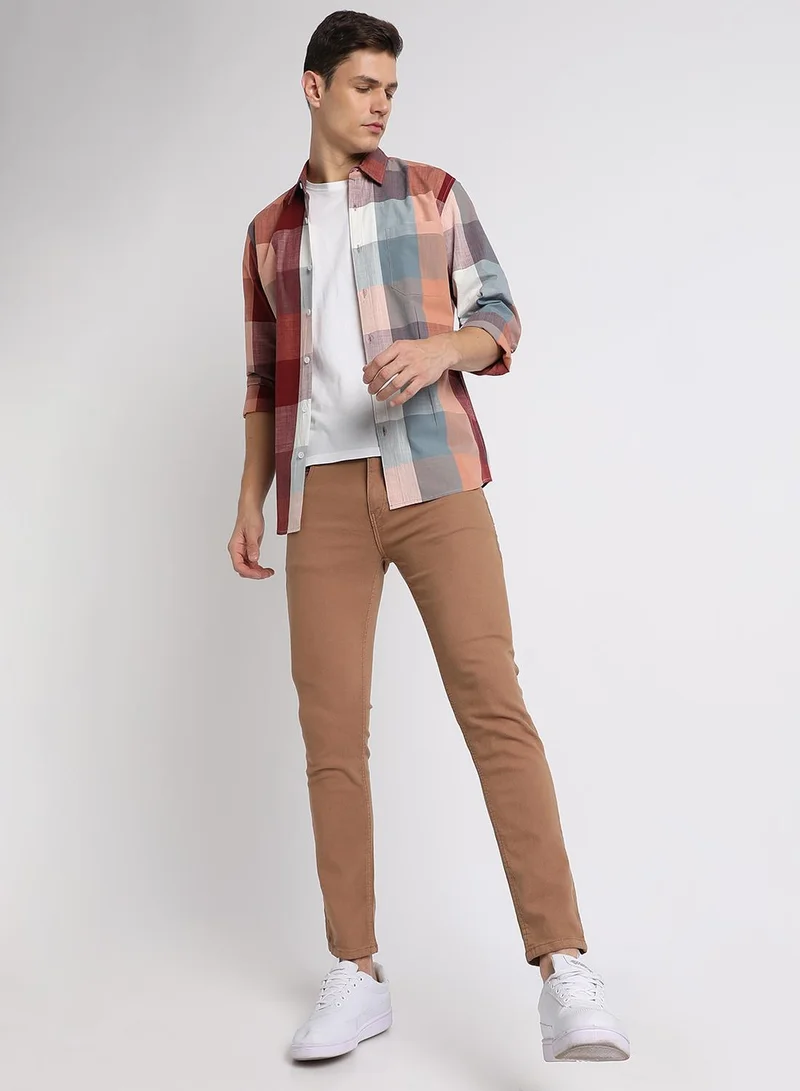Dennis Lingo Men's Maroon 100% Cotton Checkered Slim FiT-Shirt
