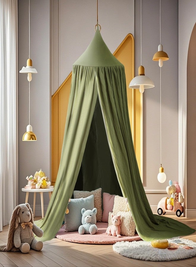 Vhaso Cotton Kids Bed Canopy, Nursery Room Baby Crib Hanging Curtain Mosquito Net Hideaway Bedding Children Reading Nook Decoration, Pastel Neutral Color for Boys & Girls (Green) - Image 2