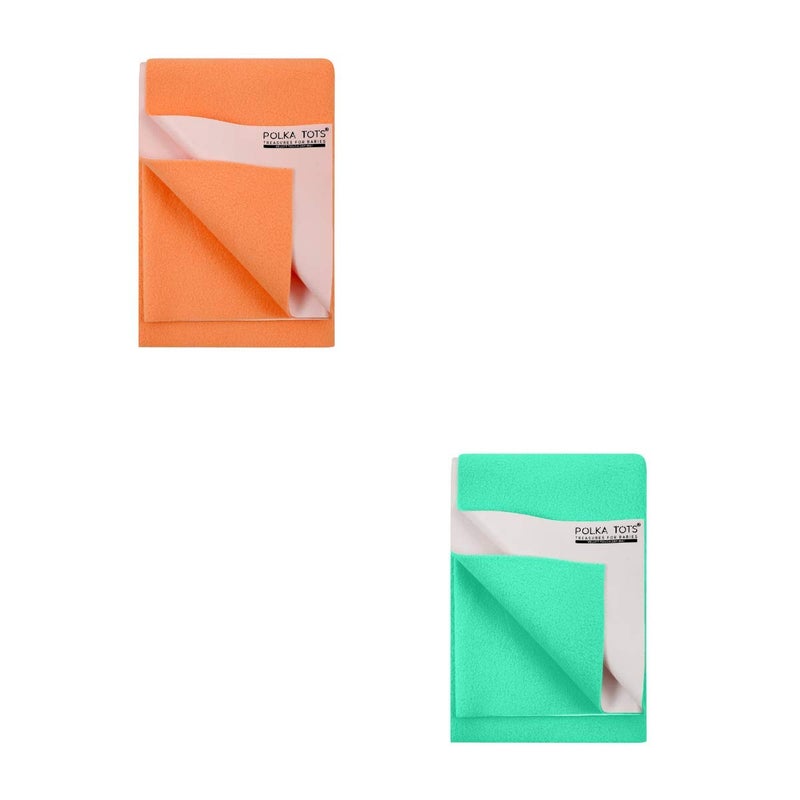 POLKA TOTS Waterproof & Reusable Baby Bed Protector Absorbent Mat Dry Sheet for New Born Infants, Pack of 2 (Peach & Mint, 70 X 100 CM, M) - Image 1