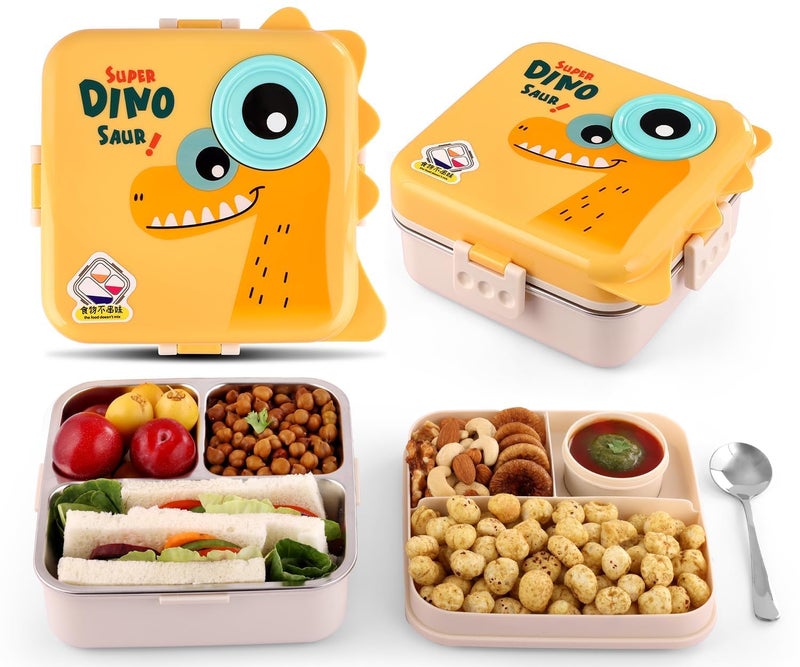 MEDALLIX 5 Compartment Stainless Steel Lunch Box – Durable & BPA-Free Bento Tiffin for Kids & Adults | Leak-Resistant Multi-Section Lunch Box for School, Office & Picnic – 1120ml + 70ml, Yellow - Image 1