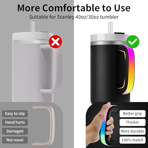 Terficer 6 Colors LED Light-Up Tumbler Handle for Stanley 40oz/30oz, Comfortable Water Bottle Handle for Stanley Tumbler-Compatible with 40oz Stanley Cup Accessories, Use for Outdoor, Christmas Party (Black) - Image 5