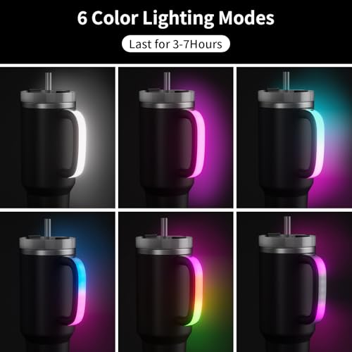 Terficer 6 Colors LED Light-Up Tumbler Handle for Stanley 40oz/30oz, Comfortable Water Bottle Handle for Stanley Tumbler-Compatible with 40oz Stanley Cup Accessories, Use for Outdoor, Christmas Party (Black) - Image 4