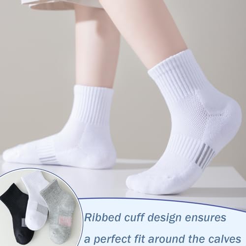 Hakugoo Kids Socks - 12 Pairs White Ankle Athletic Cushioned Quarter Socks, Breathable Mesh Cotton, Boys & Girls, Ages 10-14 - Image 3