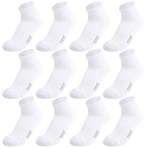 Hakugoo Kids Socks - 12 Pairs White Ankle Athletic Cushioned Quarter Socks, Breathable Mesh Cotton, Boys & Girls, Ages 10-14 - Image 1