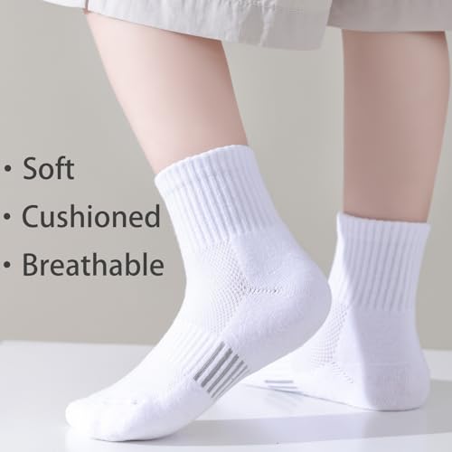 Hakugoo Kids Socks - 12 Pairs White Ankle Athletic Cushioned Quarter Socks, Breathable Mesh Cotton, Boys & Girls, Ages 10-14 - Image 2