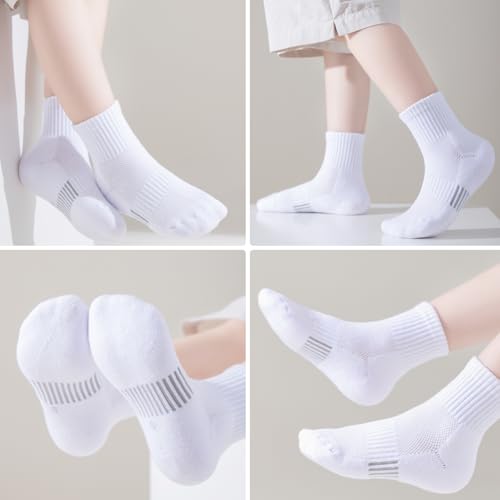 Hakugoo Kids Socks - 12 Pairs White Ankle Athletic Cushioned Quarter Socks, Breathable Mesh Cotton, Boys & Girls, Ages 10-14 - Image 4