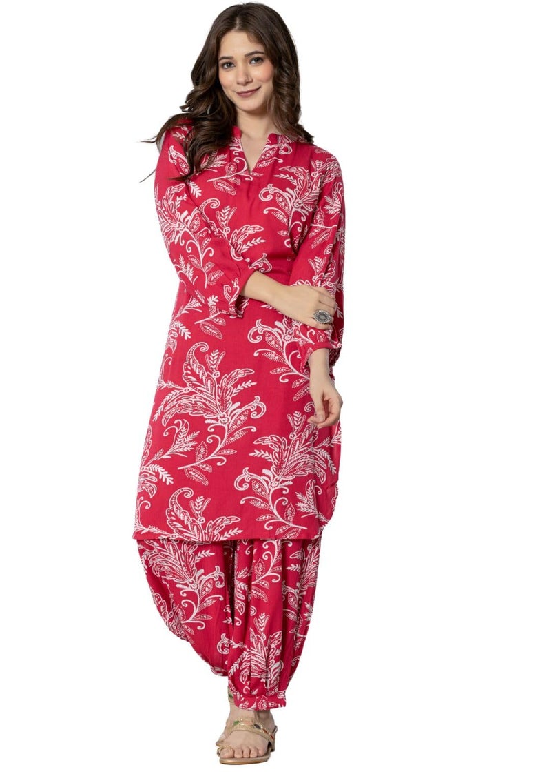 rytras Women's Pure Cotton Printed Straight Kurta Set with Palazzo Pants - Ethnic Wear, Pink(RYT590-New,3XL) - Image 4
