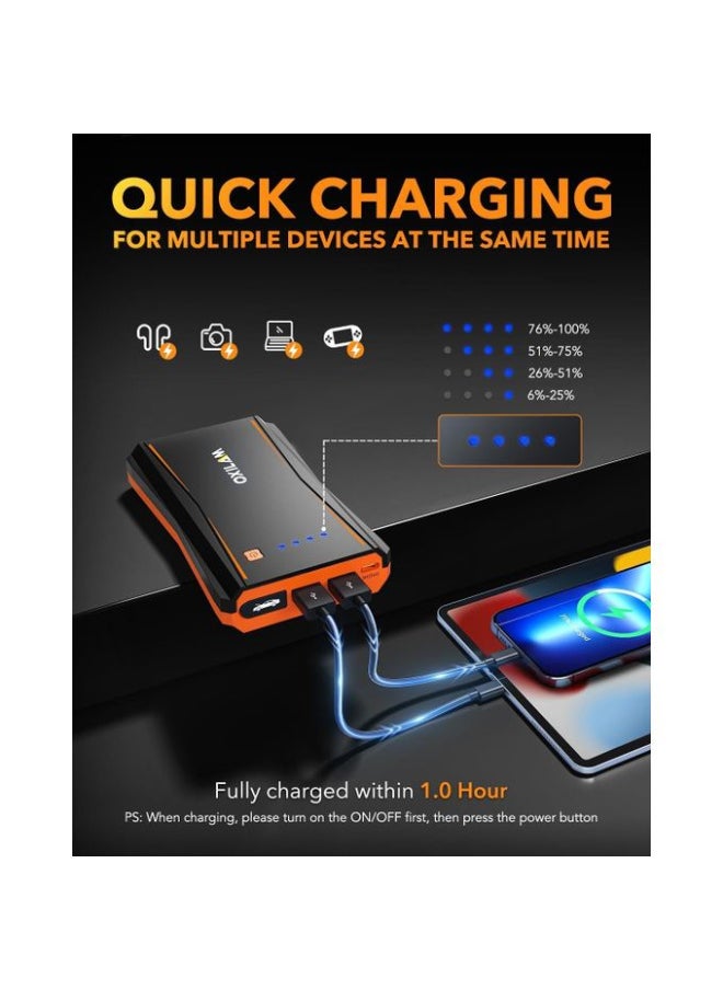Generic OXILAM Jump Starter, 4000A Peak Car Battery Jumper Starter Portable, Up to 10L Gas and 8L Diesel Engines, 12V Jumper Cables with Battery Pack, Power Bank, 600 LM LED Flashlight, Orange  - Image 3