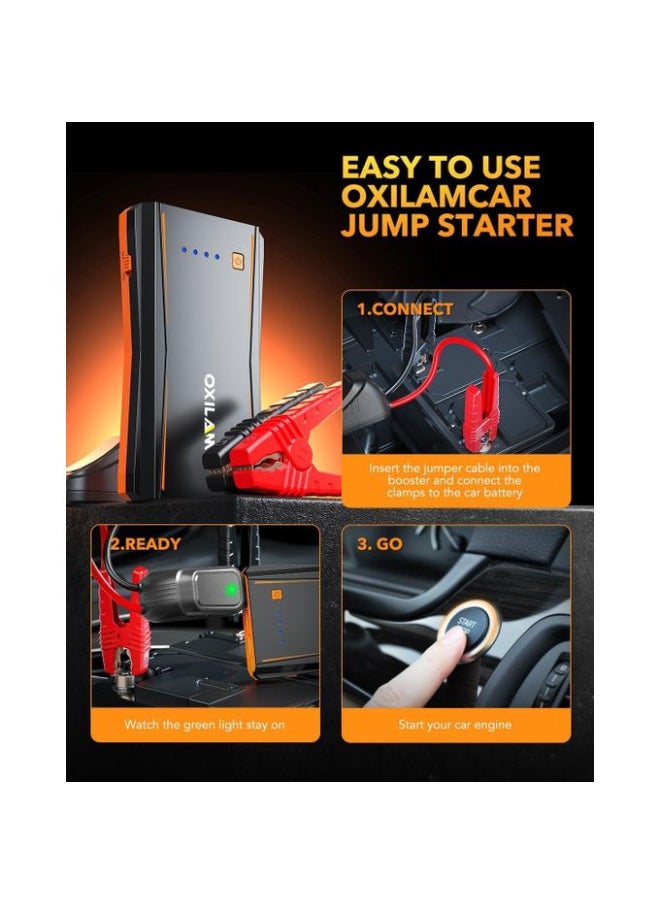 Generic OXILAM Jump Starter, 4000A Peak Car Battery Jumper Starter Portable, Up to 10L Gas and 8L Diesel Engines, 12V Jumper Cables with Battery Pack, Power Bank, 600 LM LED Flashlight, Orange  - Image 4